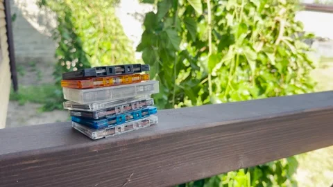 A stack of old tape cassettes stacked on top of each other Stock Footage 280498781