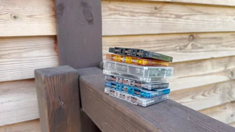 A stack of old tape cassettes stacked on top of each other Stock Footage 280498810