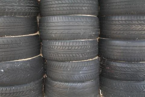 Stack of old tires set Stock Photos