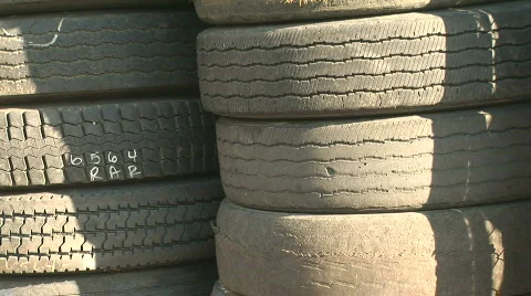 Stack of Old, Used, Worn Rubber Tires 스톡 동영상 65563