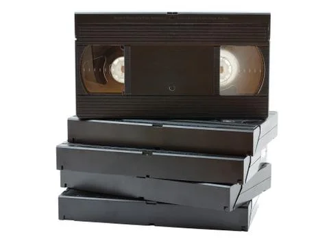 Stack of old VHS video cassettes isolated on white background Stock Photos