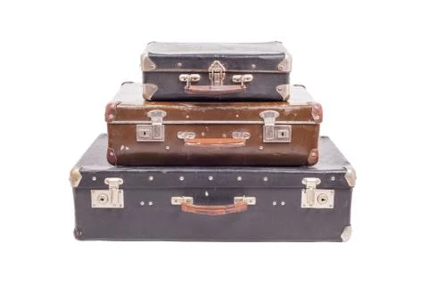 Stack of old vintage suitcases isolated Stock Photos