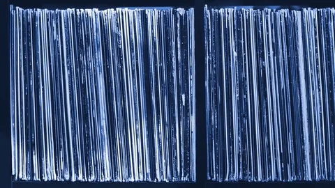 Stack of old vinyl records. Blue tone Stock Footage 84757272
