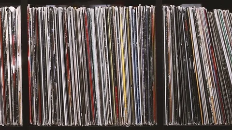 Stack of old vinyl records Stock Footage 83524812