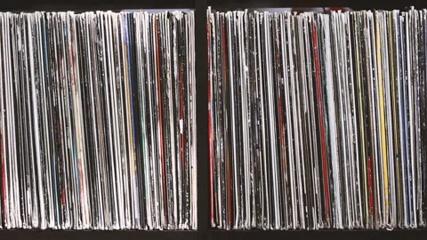 Stack of old vinyl records Stock Footage 92186889