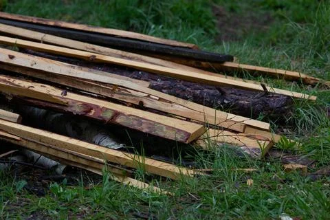 Stack of old wooden planks Stock Photos