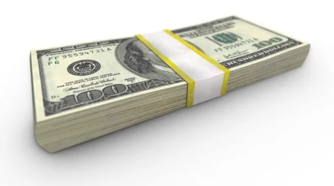 The stack of one hundred dollar bills is falling down on the white surface Stock Footage 61075408