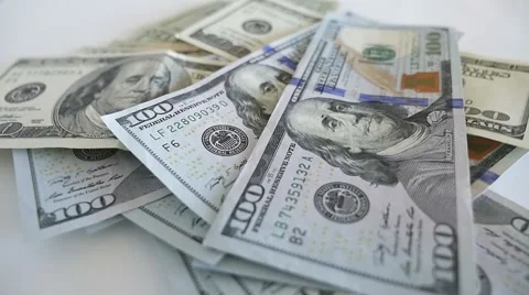 Stack of one hundred dollar bills blown away Stock Footage 61242128