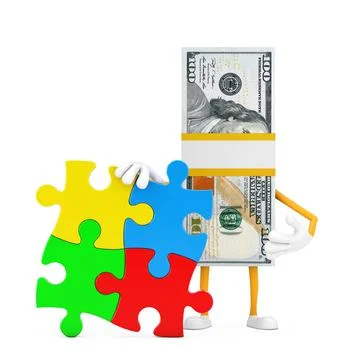 Stack of One Hundred Dollar Bills Person Character Mascot with Four Pieces of Stock Illustration