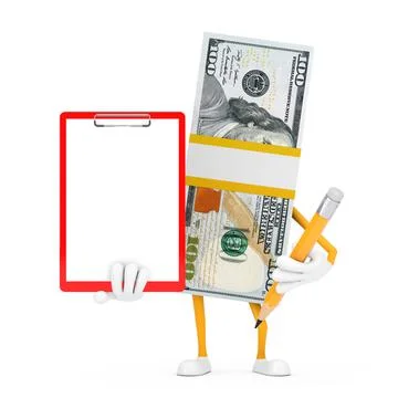 Stack of One Hundred Dollar Bills Person Character Mascot with Red Plastic Cl Stock Illustration