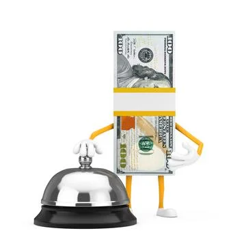 Stack of One Hundred Dollar Bills Person Character Mascot with Hotel Service  Stock Illustration