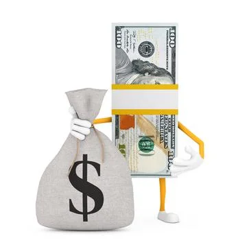 Stack of One Hundred Dollar Bills Person Character Mascot with Tied Rustic Ca Stock-Illustration