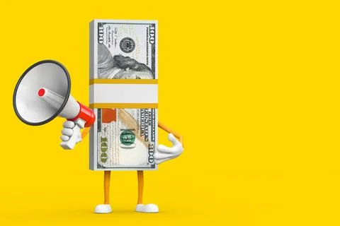 Stack of One Hundred Dollar Bills Person Character Mascot with Red Retro Mega Illustrazione stock