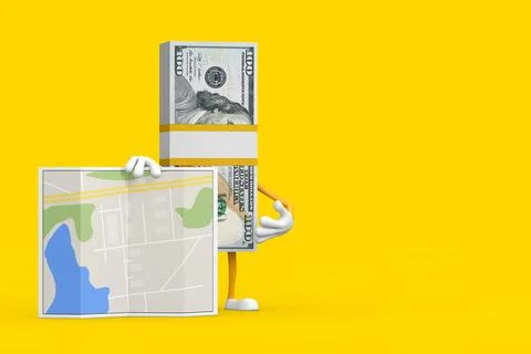 Stack of One Hundred Dollar Bills Person Character Mascot with Abstract City  Stock Illustration