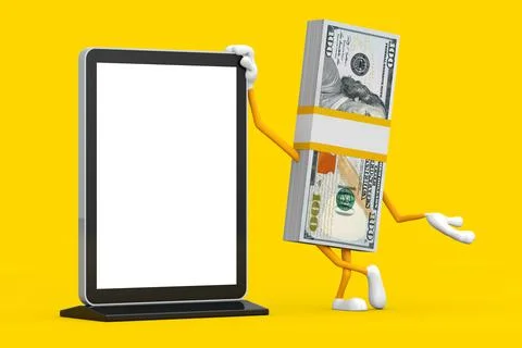 Stack of One Hundred Dollar Bills Person Character Mascot with Blank Trade Sh Stock Illustration