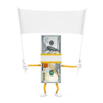 Stack of One Hundred Dollar Bills Person Character Mascot and Empty White Bla Stock Illustration