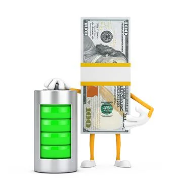 Stack of One Hundred Dollar Bills Person Character Mascot with Abstract Charg Stock Illustration