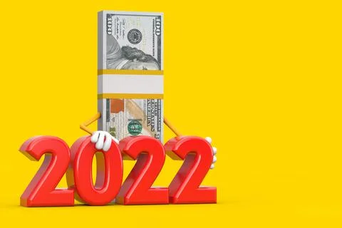 Stack of One Hundred Dollar Bills Person Character Mascot with Red 2022 New Y Stock Illustration