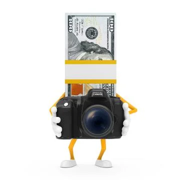 Stack of One Hundred Dollar Bills Person Character Mascot with Modern Digital Illustrazione stock