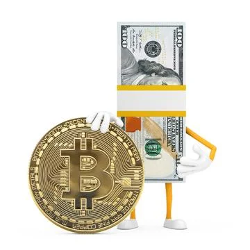 Stack of One Hundred Dollar Bills Person Character Mascot with Digital and Cr 库存插图