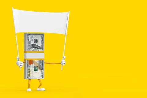 Stack of One Hundred Dollar Bills Person Character Mascot and Empty White Bla Stock Illustration