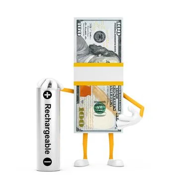Stack of One Hundred Dollar Bills Person Character Mascot with Rechargeable B Stock Illustration