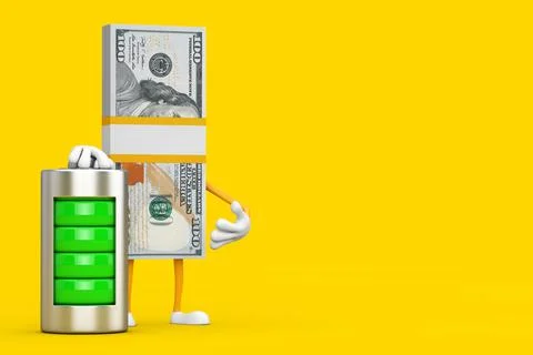 Stack of One Hundred Dollar Bills Person Character Mascot with Abstract Charg Stock Illustration