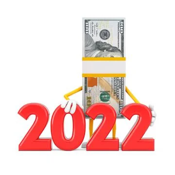 Stack of One Hundred Dollar Bills Person Character Mascot with Red 2022 New Y Stock Illustration