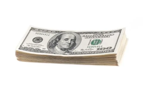 A stack of one hundred dollar bills on a white background. Isolated. Stock Photos