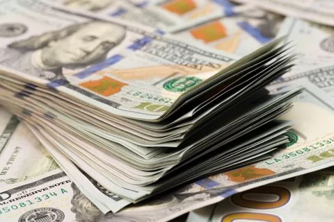 Stack of one hundred dollar bills close-up Stock Photos