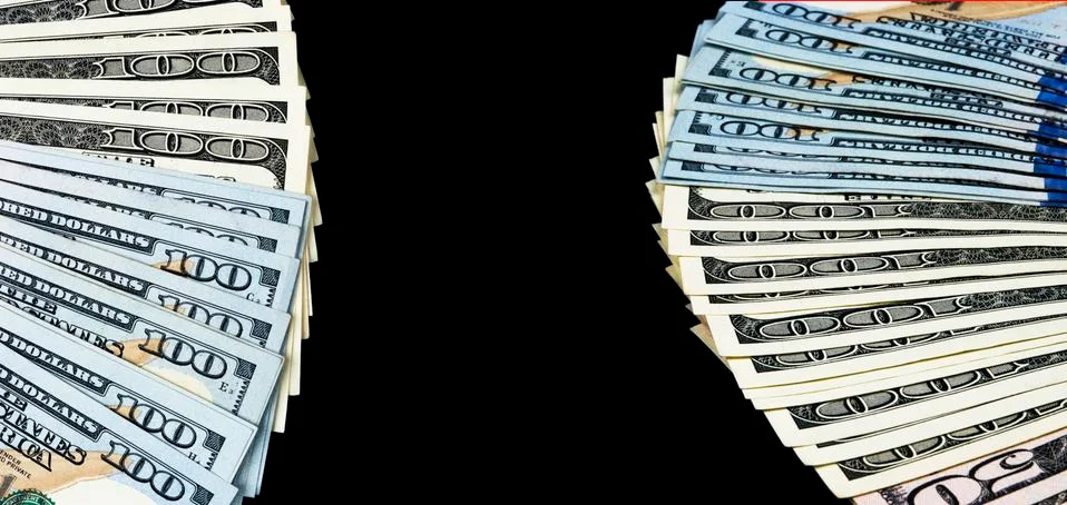Stack of one hundred dollar bills. Stack of cash money in hundred dollar bank Stock Photos