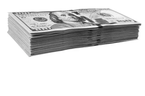 Stack of one hundred dollar bills isolated on white background. Stack of ca.. Fotos Stock
