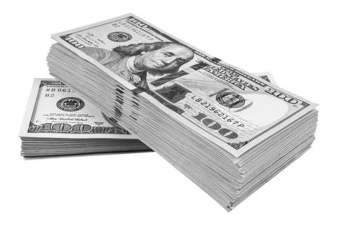 Stack of one hundred dollar bills isolated on white background. Stack of ca.. Stock Photos