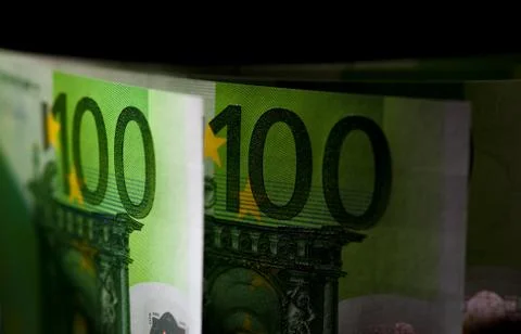 Stack of One hundred Euro currency banknotes. Stock Photos