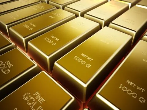 Stack of one kilogram gold bars. 3D illustration Stockillustratie