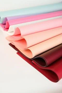 Stack of opaque florist wrapping paper sheets in pastel and red colors isol.. Stock Photos