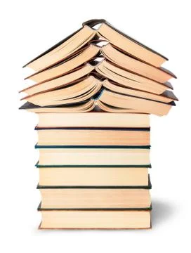 Stack of open and closed old books Stock Photos