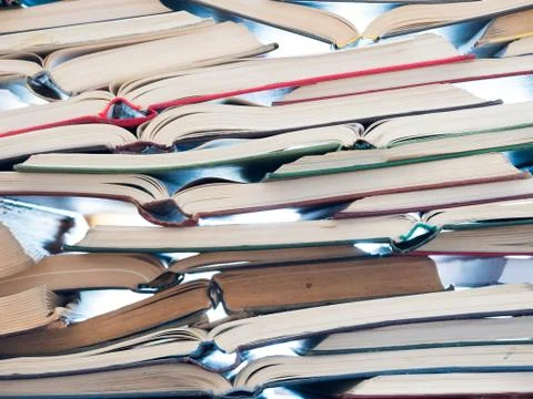 Stack of open books. Library, literature, education, information, learning Fotos de archivo