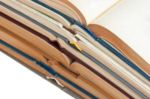 Stack of open books Foto stock