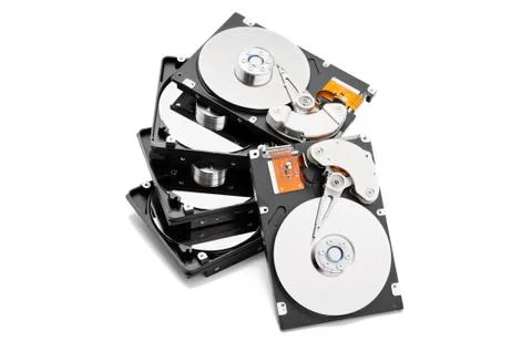 Stack of open harddrives Stock Photos