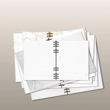Stack of open notebooks on gray background Stock Illustration