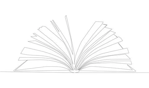 Stack of opened books in style of one line. Black contour. Graphic. イラスト素材