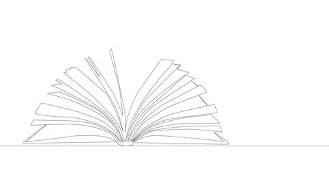 Stack of opened books in style of one line. Black contour. Graphic. Stock Illustration
