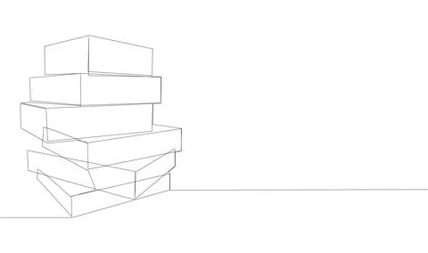 Stack of opened books in style of one line. Black contour. Graphic. イラスト素材