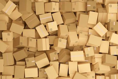 Stack or heap of brown carton cardboard boxes background, freight, delivery o Stock Illustration