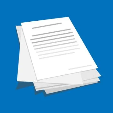 Stack or Pile Of Business Documents Over Blue Background, Vector Illustration Stock Illustration