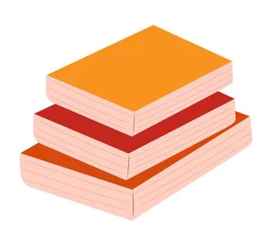 Stack of orange and red books on white background. Vector flat illustration. Stock Illustration