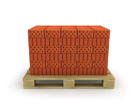 Stack of orange bricks on pallet, isolated on white Stock Illustration
