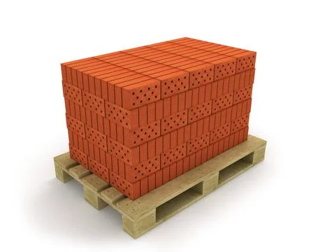 Stack of orange bricks on pallet, isolated on whit Stack of orange bricks ... Stock Photos