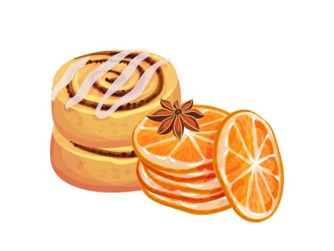 Stack of orange slices next to the biscuits. Vector illustration on white イラスト素材